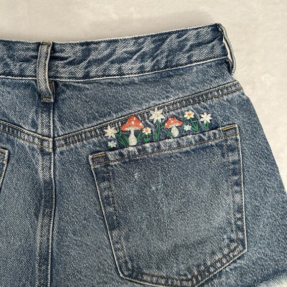 Pacsun Mushroom Embroidered Festival High Rise Distressed Shorts Goblincore - Picture 2 of 11